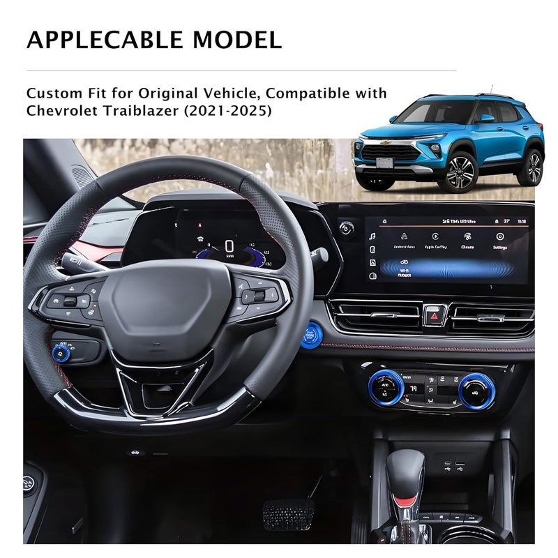 Polodunn for 2020-2025 2026 Chevrolet Trailblazer Accessories & 2024-2025 2026 Chevy Trax Accessories, 5pcs Aluminum Alloy Knob Covers Trim Set - Air Conditioner, Headlight & Push Start (Dark-Blue) - Image 2